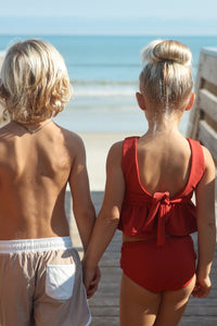 INDIE BLUE SWIM Flutter Tankini Set (brick ribbed)