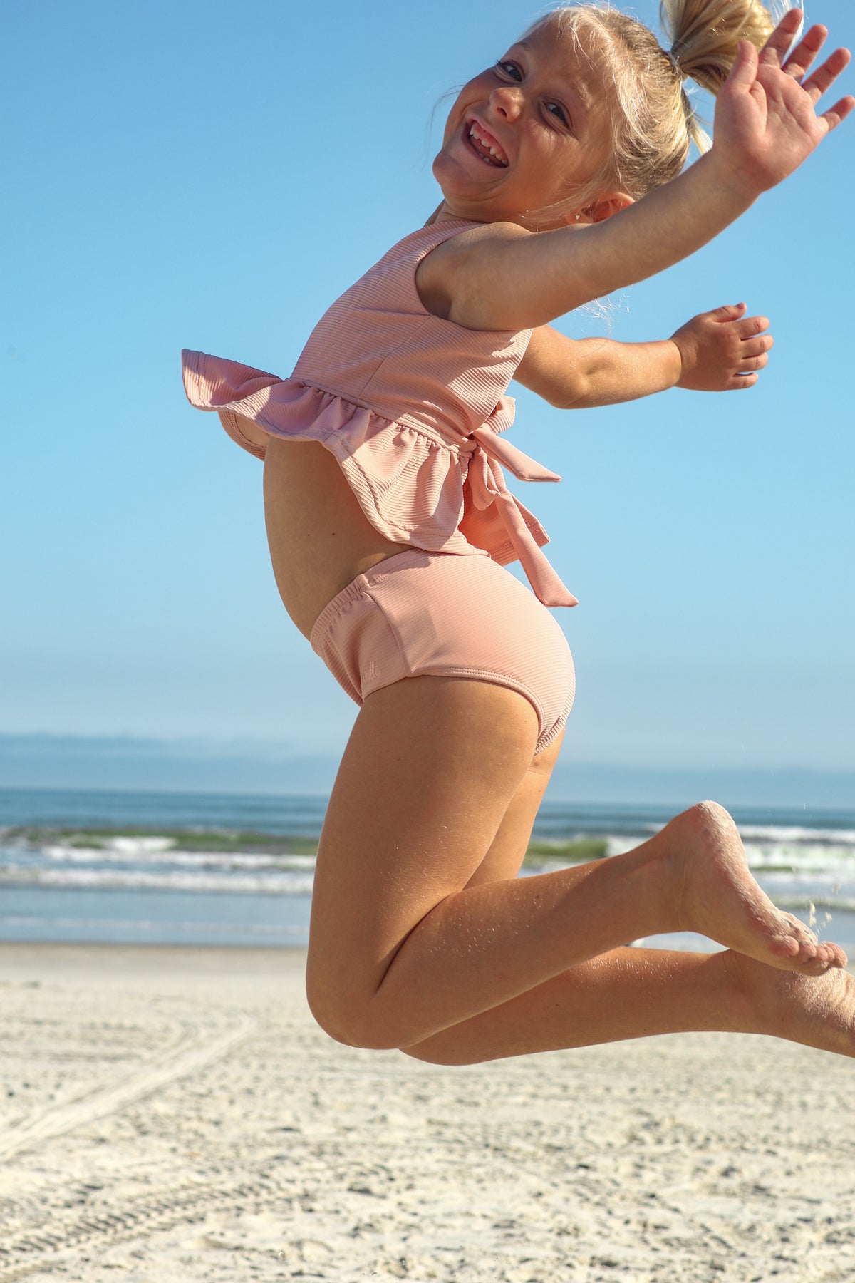 INDIE BLUE SWIM Flutter Tankini Set (soft pink ribbed)