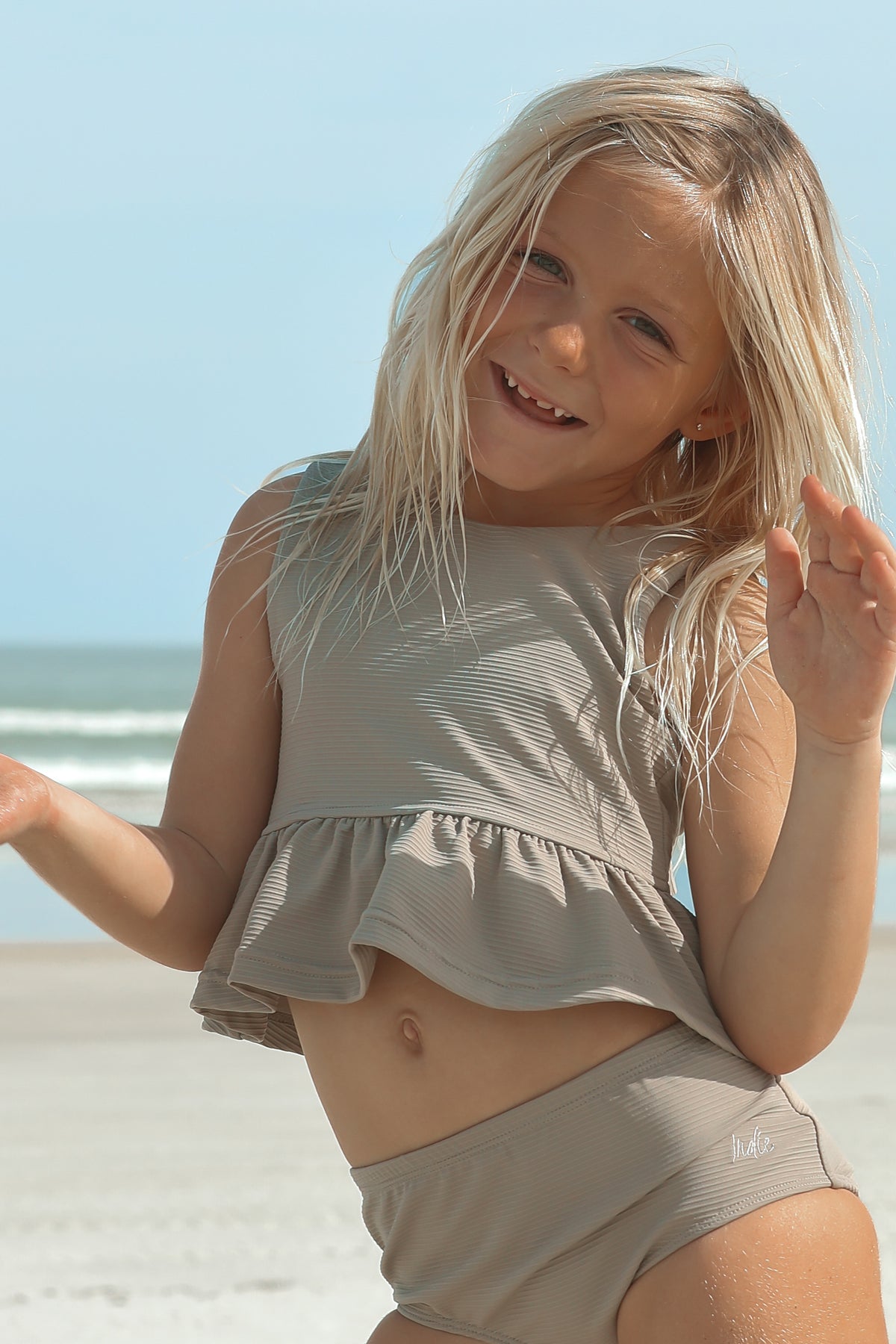 INDIE BLUE SWIM Flutter Tankini Set (ash ribbed)