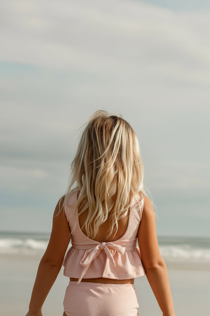 INDIE BLUE SWIM Flutter Tankini Set (soft pink ribbed)