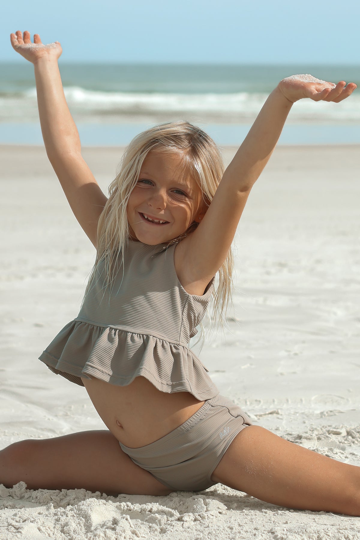 INDIE BLUE SWIM Flutter Tankini Set (ash ribbed)