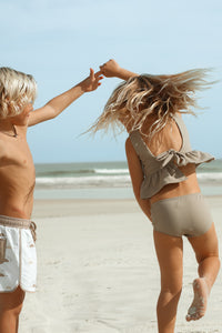 INDIE BLUE SWIM Flutter Tankini Set (ash ribbed)