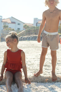 INDIE BLUE SWIM Flutter Tankini Set (brick ribbed)