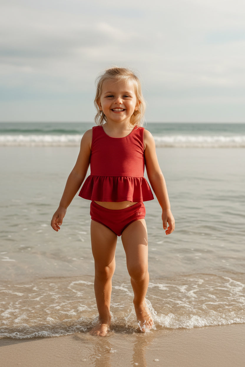 INDIE BLUE SWIM Flutter Tankini Set (brick ribbed)