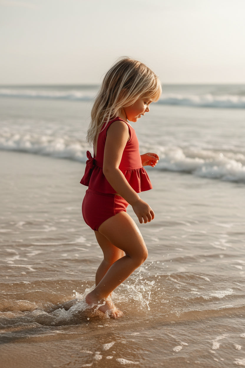 INDIE BLUE SWIM Flutter Tankini Set (brick ribbed)