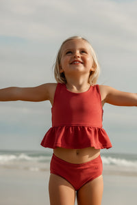 INDIE BLUE SWIM Flutter Tankini Set (brick ribbed)