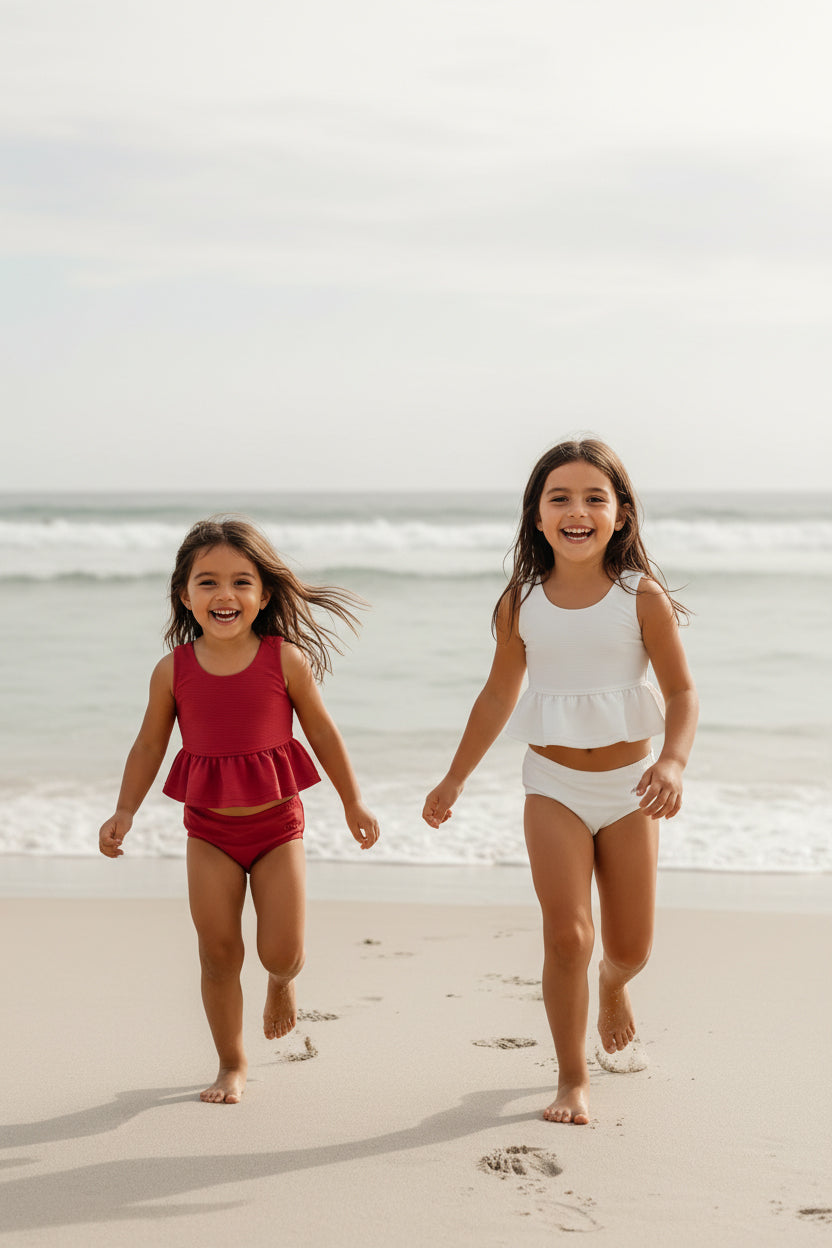 INDIE BLUE SWIM Flutter Tankini Set (brick ribbed)