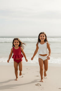 INDIE BLUE SWIM Flutter Tankini Set (brick ribbed)