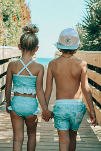 LB Boy's Swim Surf Shorts (aqua waves)