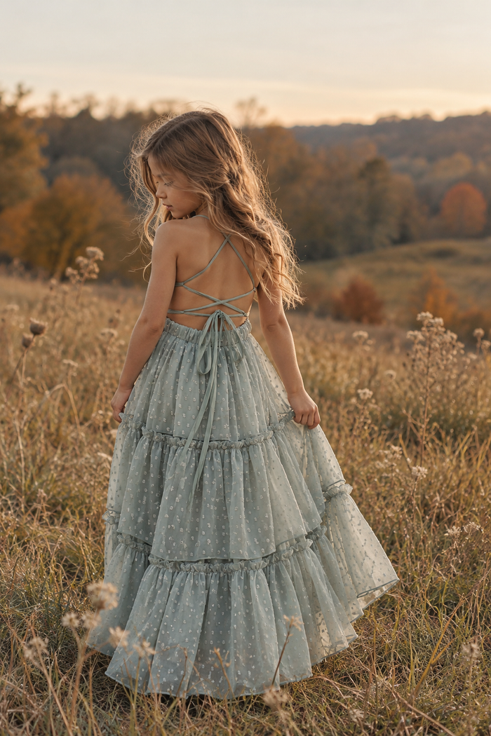 SS Girl's Dress Wendy Dress (sage swiss dot)