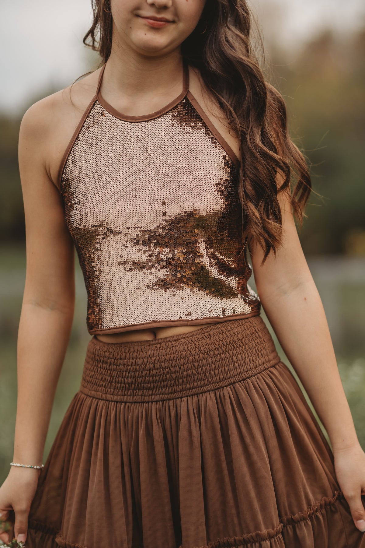 SS Women's Top Women's Faye Halter (cocoa sequin)