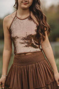 SS Women's Top Women's Faye Halter (cocoa sequin)