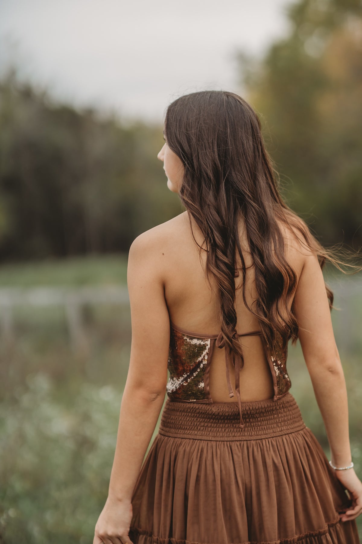 SS Women's Top Women's Faye Halter (cocoa sequin)