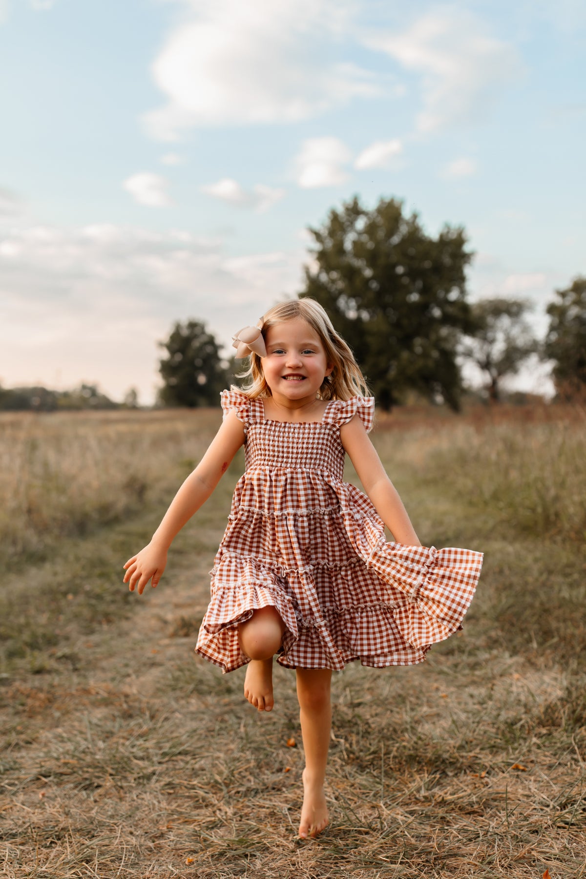 Pia Dress (brown gingham) 12-14Y