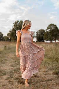 INDIE BLUE Women Women's Pia Dress (brown gingham)