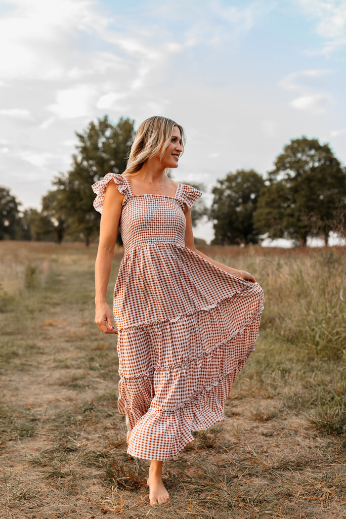 INDIE BLUE Women Women's Pia Dress (brown gingham)