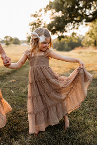 INDIE BLUE Dresses Pia Dress (mocha swiss dot)