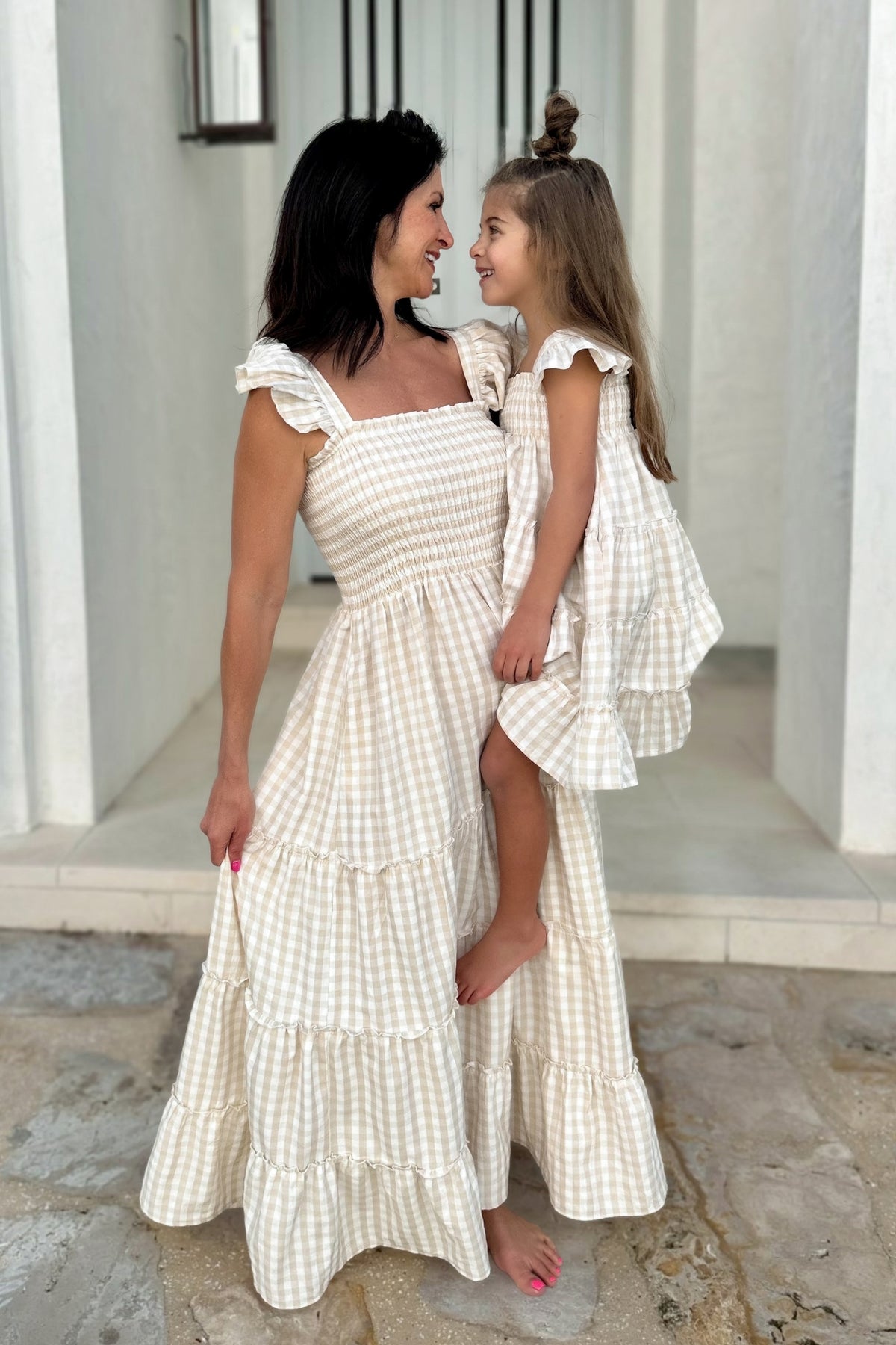 Pia Dress (tan gingham) 9Y