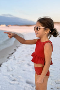 LB Girl's Swim Flutter Tankini Set (brick ribbed)