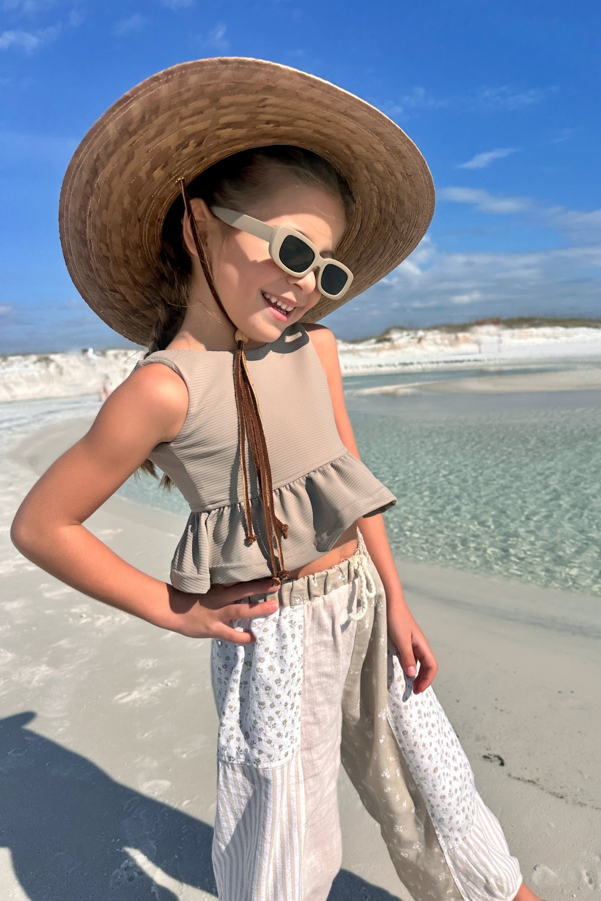 LB Girl's Swim Flutter Tankini Set (ash ribbed)