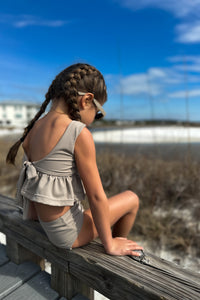 LB Girl's Swim Flutter Tankini Set (ash ribbed)