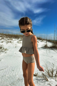 LB Girl's Swim Flutter Tankini Set (ash ribbed)