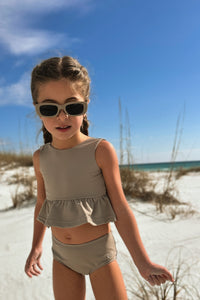 LB Girl's Swim Flutter Tankini Set (ash ribbed)