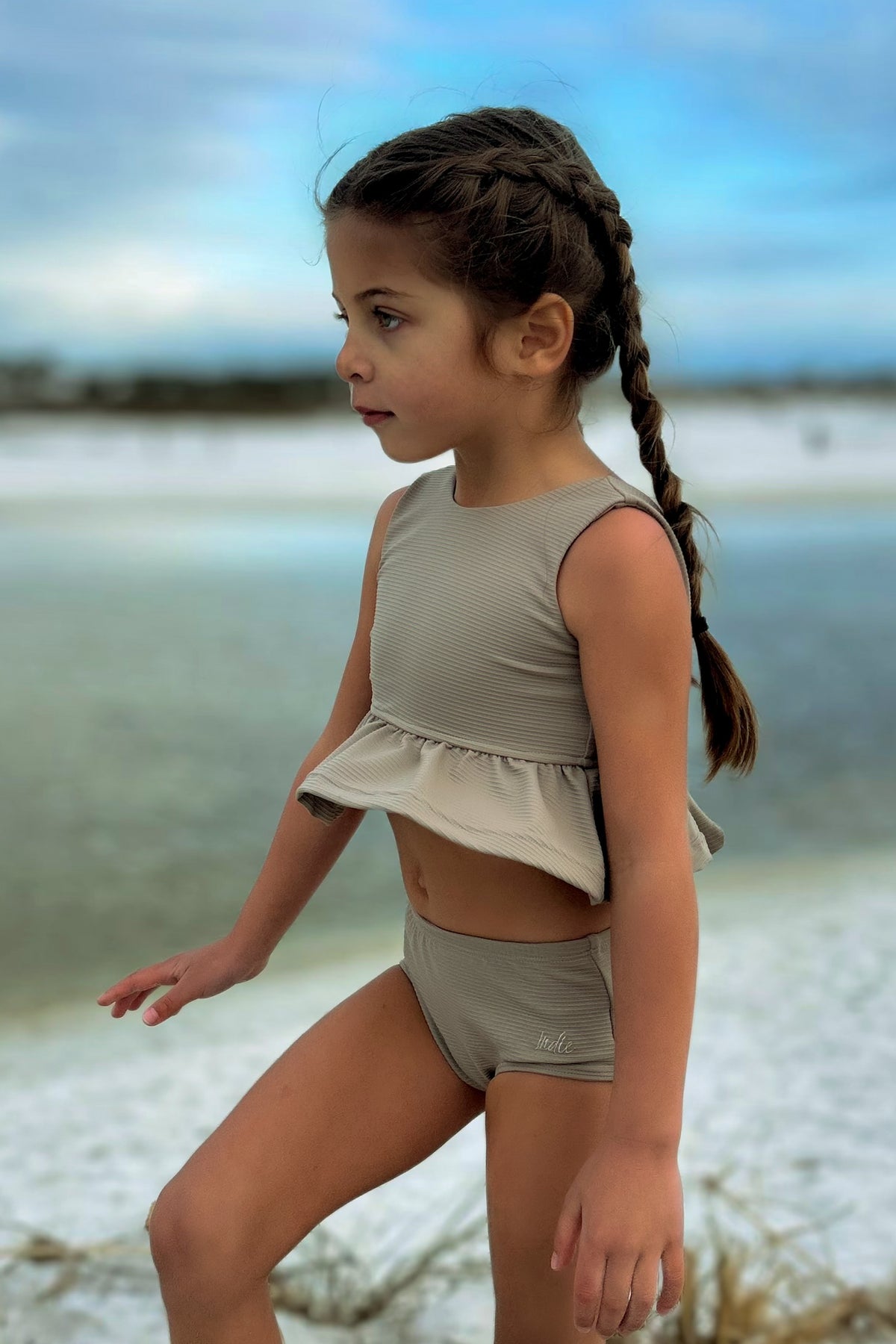 LB Girl's Swim Flutter Tankini Set (ash ribbed)