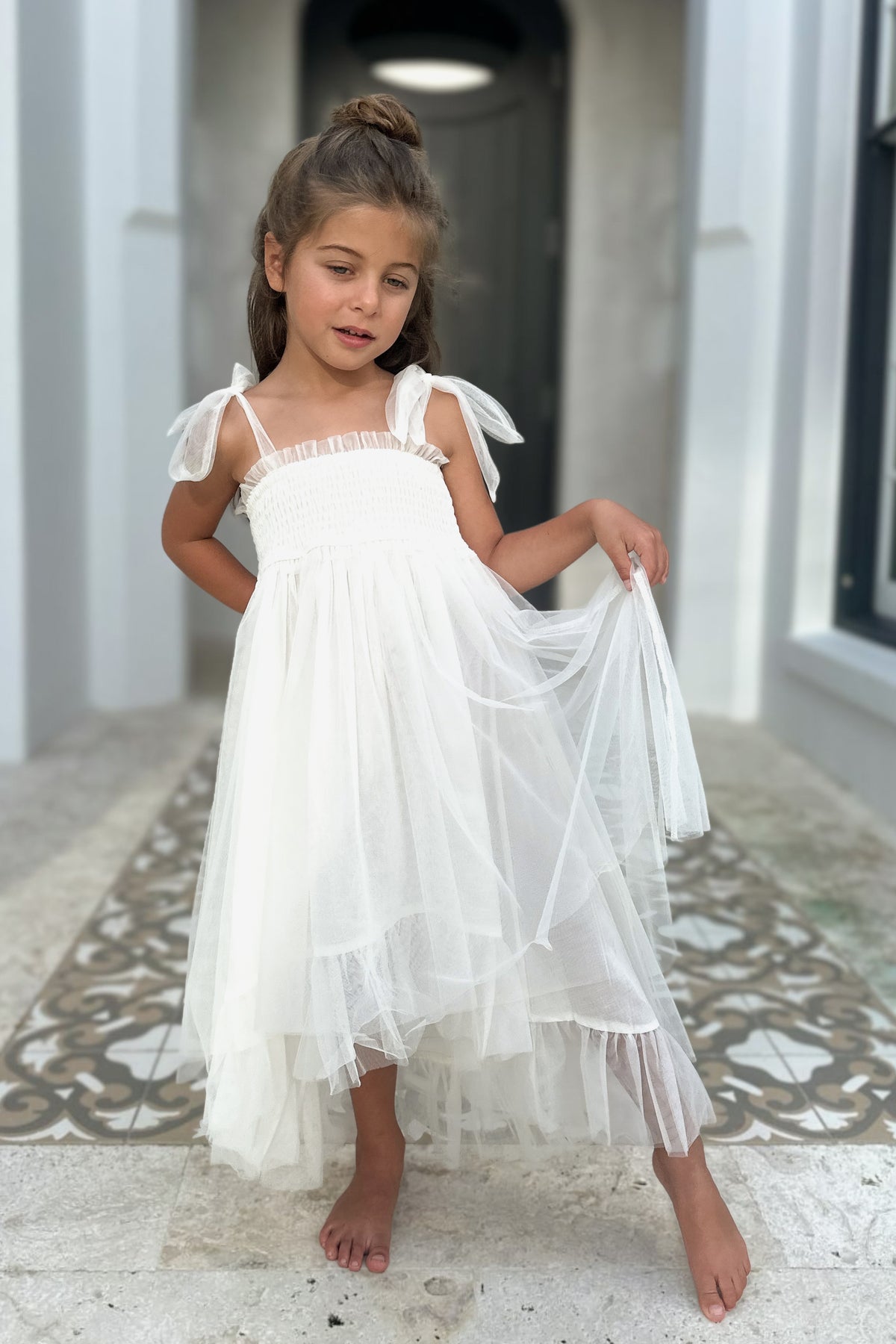 Isa High-Low Dress (antique ivory tulle)