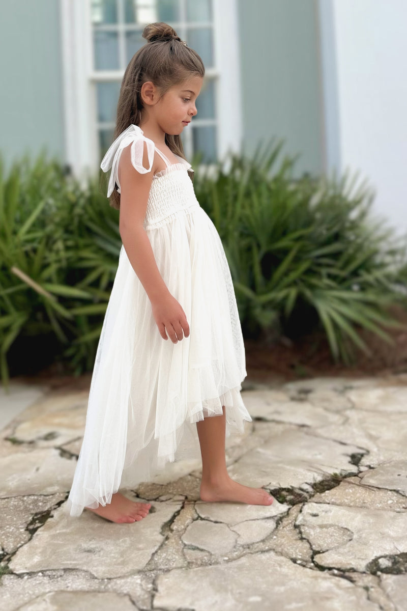 Isa High-Low Dress (antique ivory tulle)