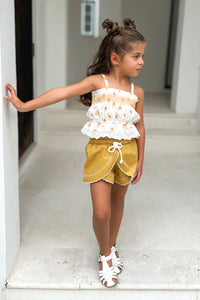 Alice Smocked Top & Petal Shorts Set (gold suns) FINAL SALE