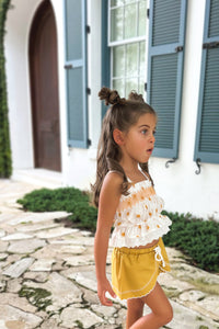 Alice Smocked Top & Petal Shorts Set (gold suns) FINAL SALE