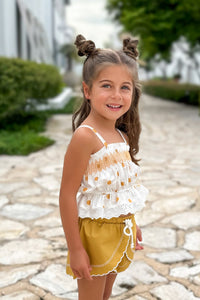 Alice Smocked Top & Petal Shorts Set (gold suns) FINAL SALE