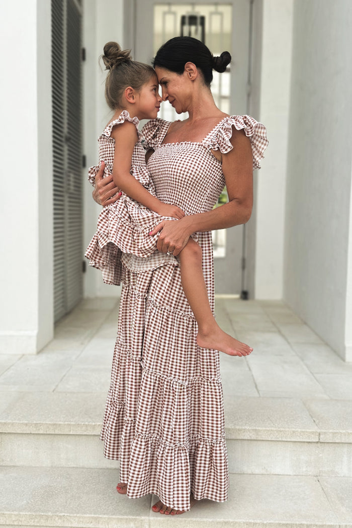 Women's Pia Dress (brown gingham)