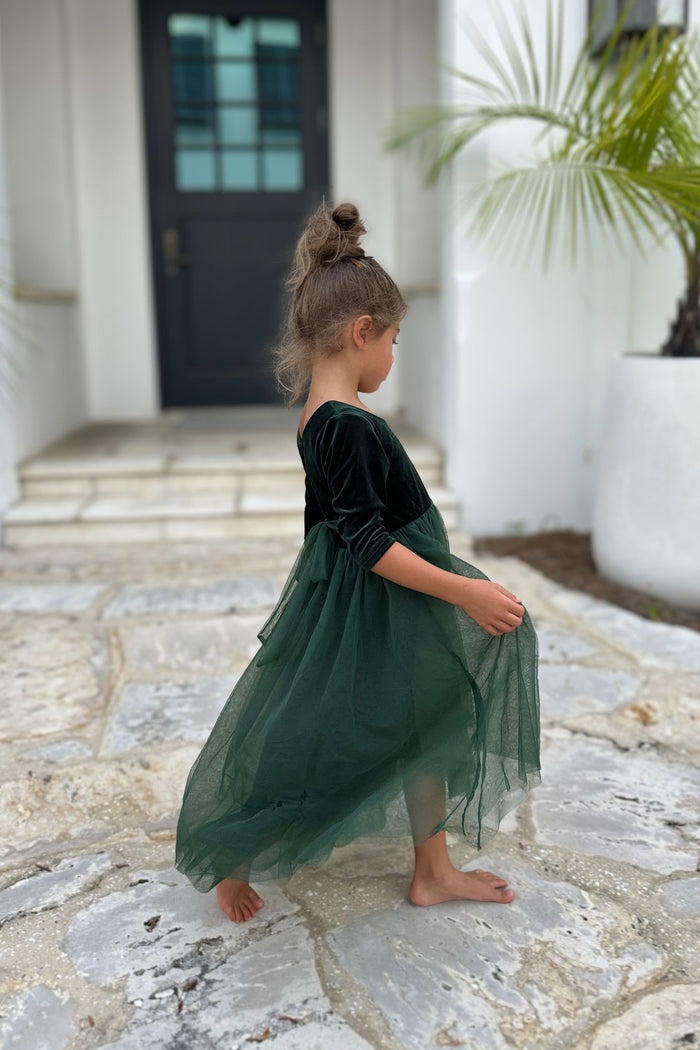 Gracie Dress (forest velvet tulle)