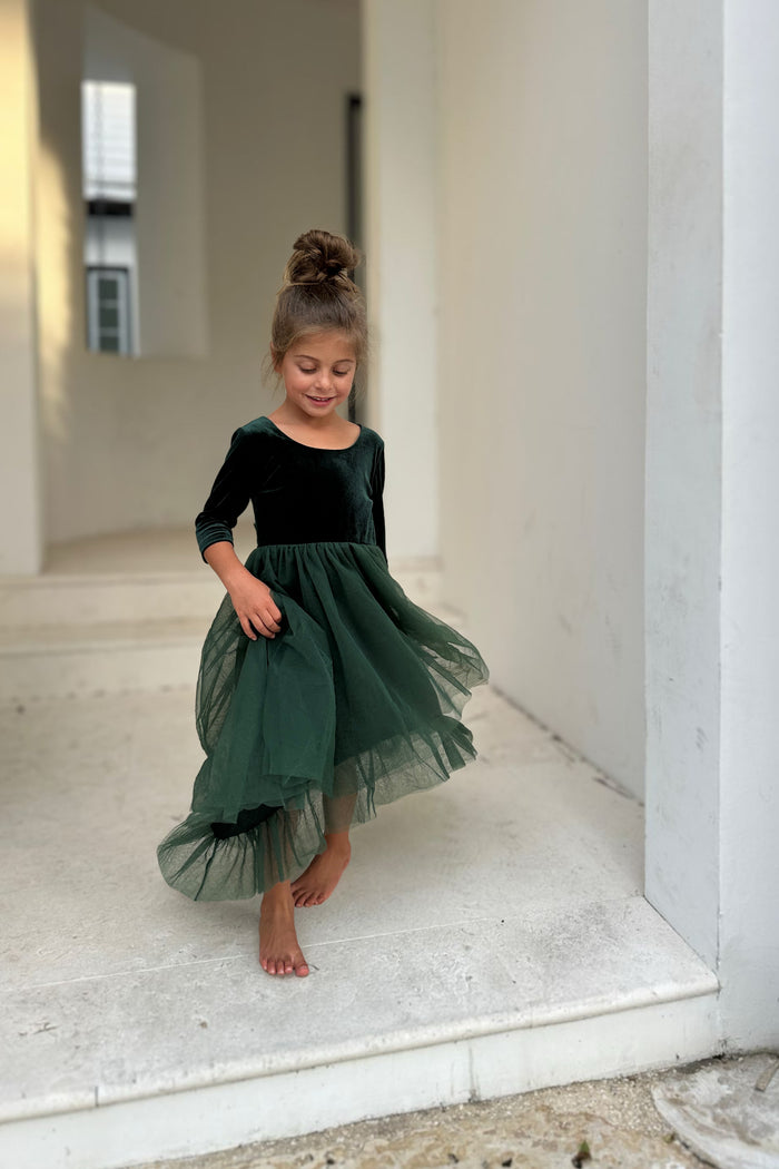 Gracie Dress (forest velvet tulle)