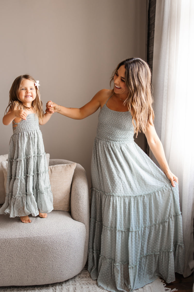 Vera Flow Dress (sage swiss dot)