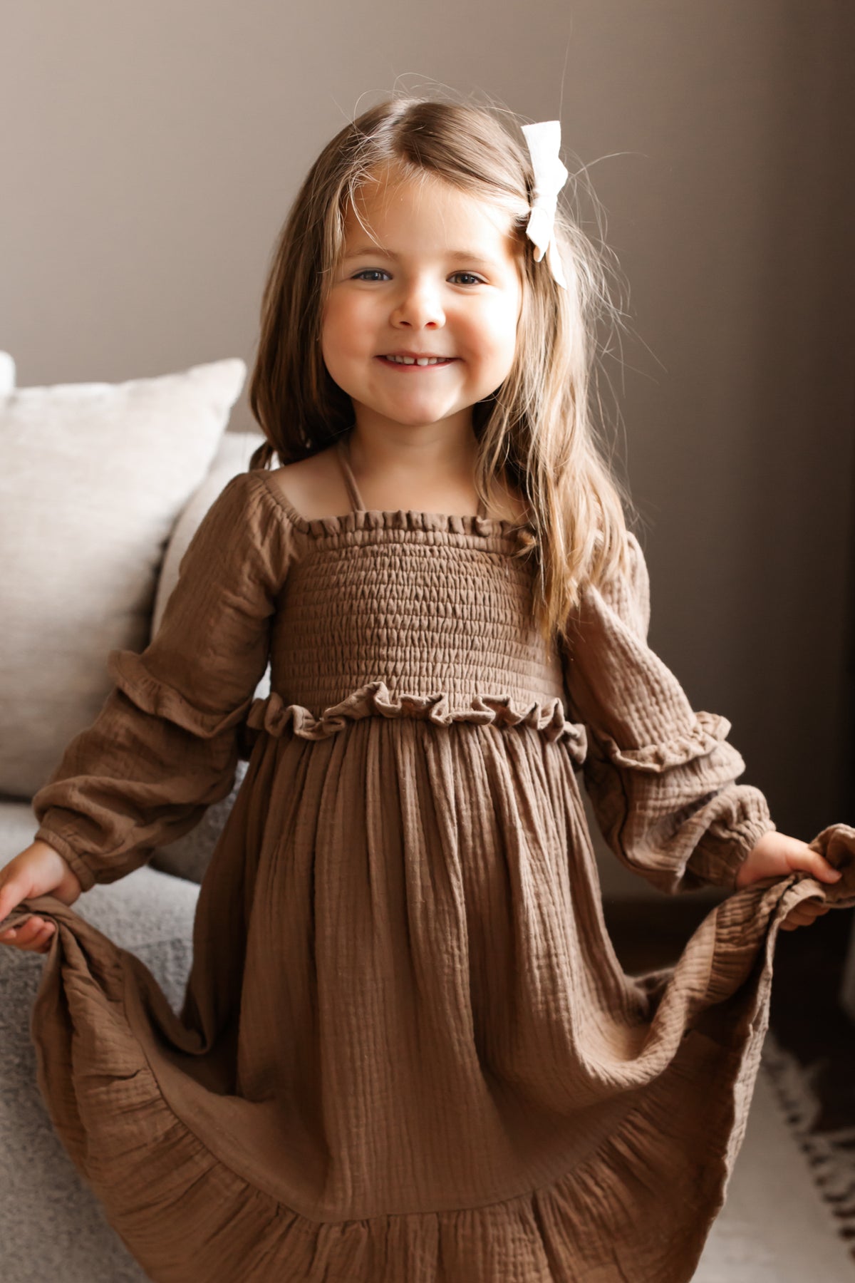 Pippa Dress (mocha muslin) 12-14Y