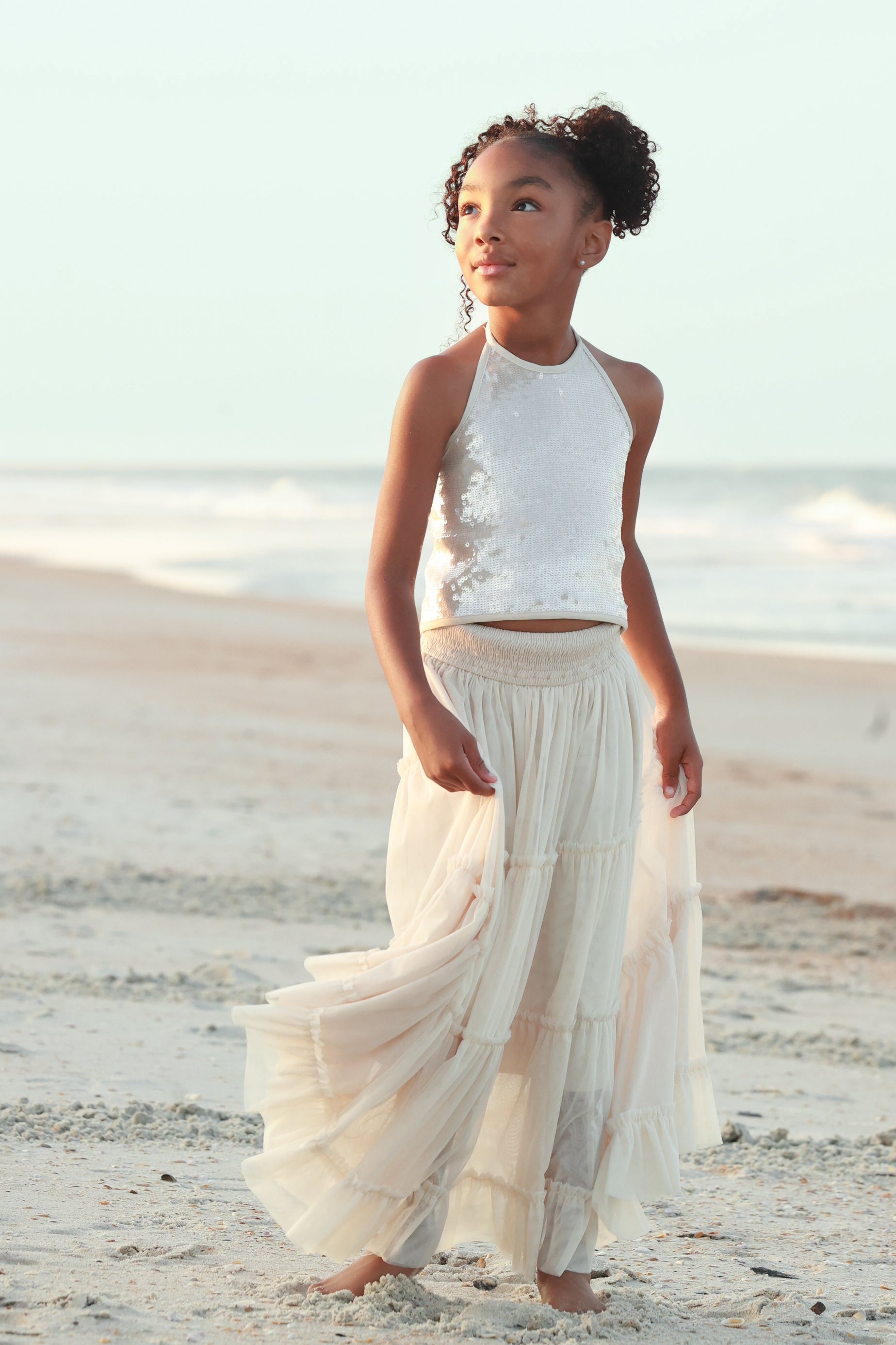 【willfully】frill tulle nosleeve nylonzip Jolie Skirt (natural tulle) – INDIE BLUE