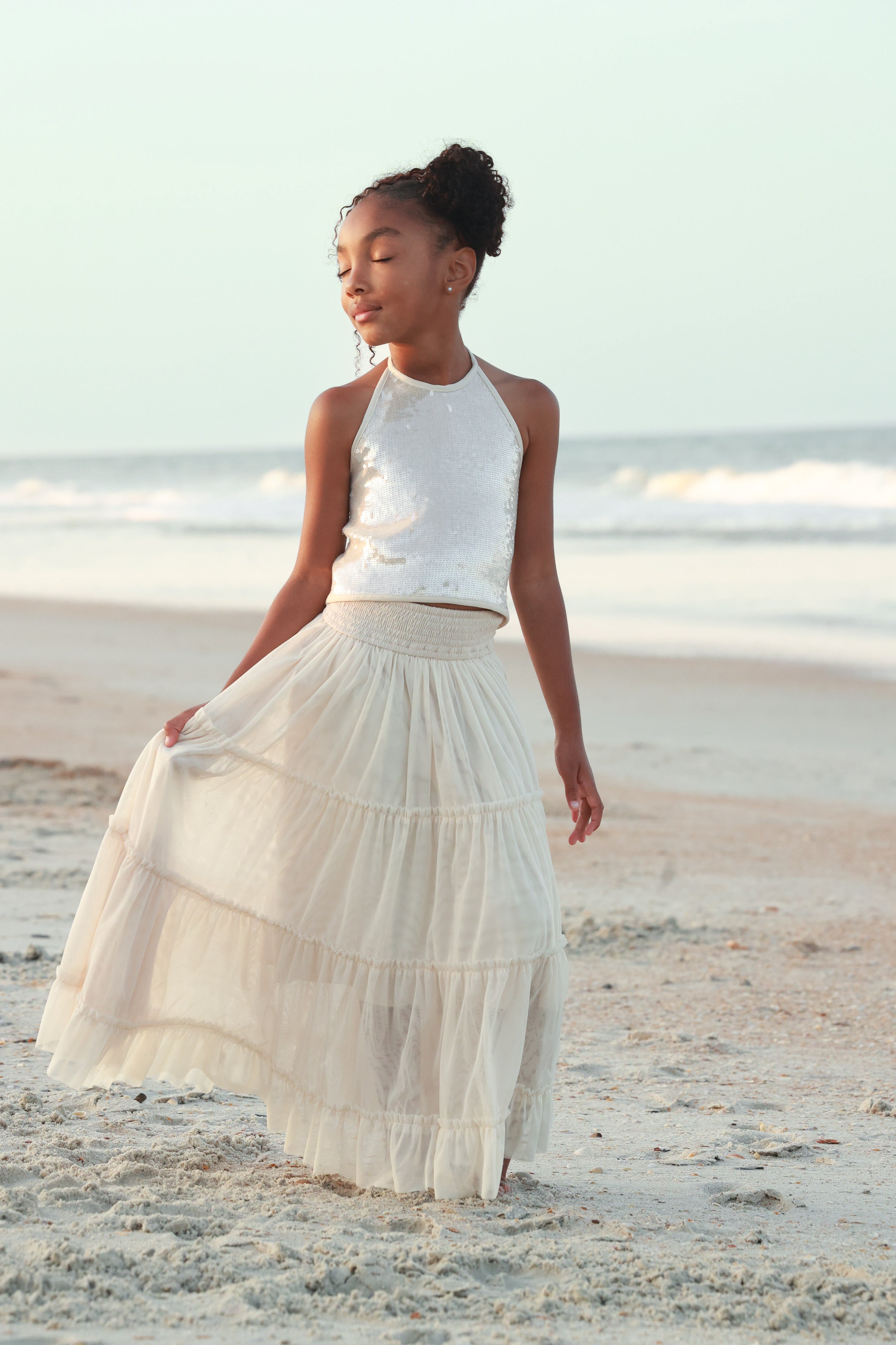 Lumignon original ♥ holiday tweed skirt Dalia Skirt, Malibu Light Blue Tweed