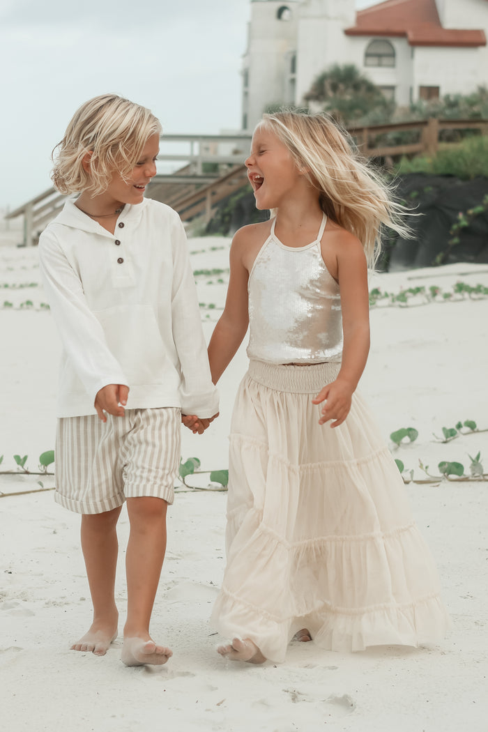 Knox Shorts (driftwood stripe linen)