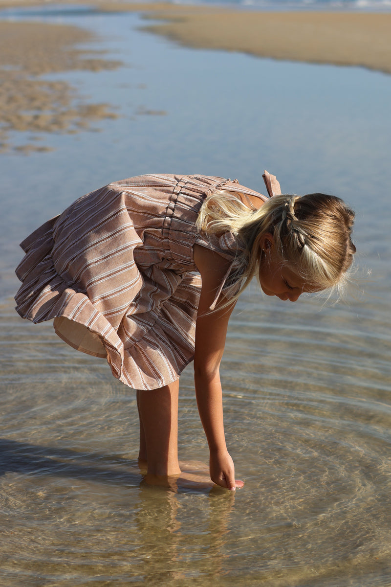 Evie Tunic Dress (mocha stripe linen)
