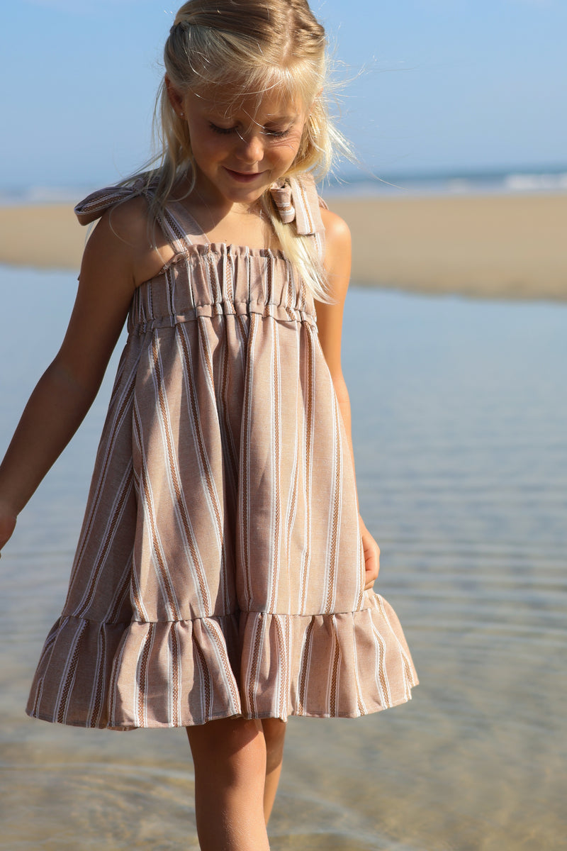 Evie Tunic Dress (mocha stripe linen)