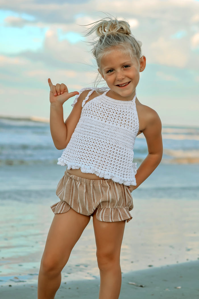 Petal Bloomers (mocha stripe linen)