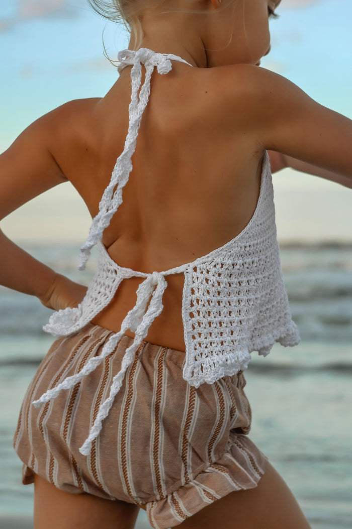 Petal Bloomers (mocha stripe linen)