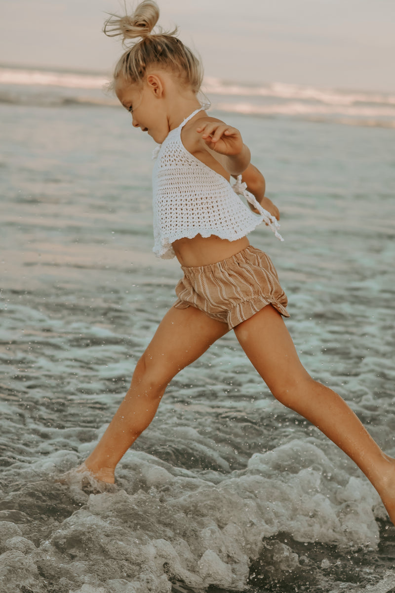 Petal Bloomers (mocha stripe linen)