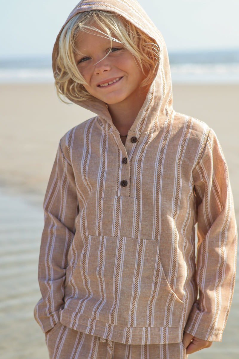 Knox Hoodie (mocha stripe linen)