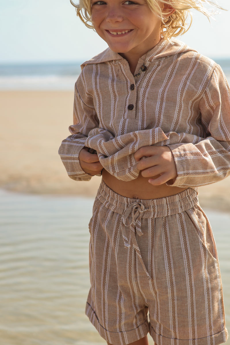 Knox Shorts (mocha stripe linen)