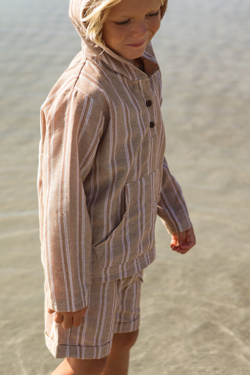 Knox Hoodie (mocha stripe linen)