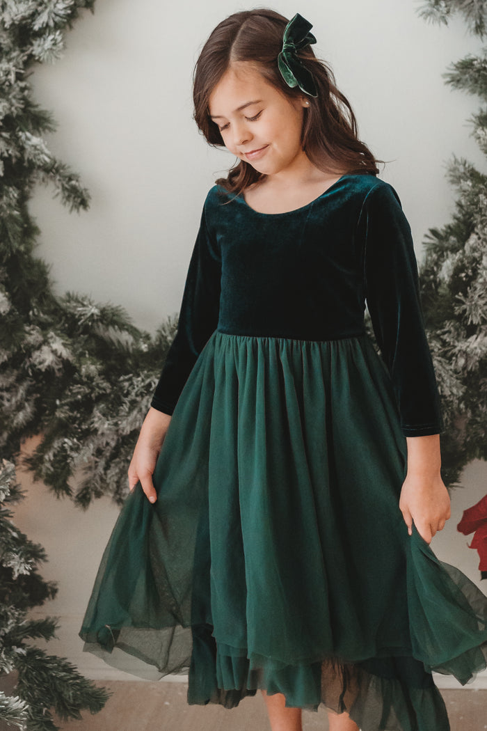 Gracie Dress (forest velvet tulle)